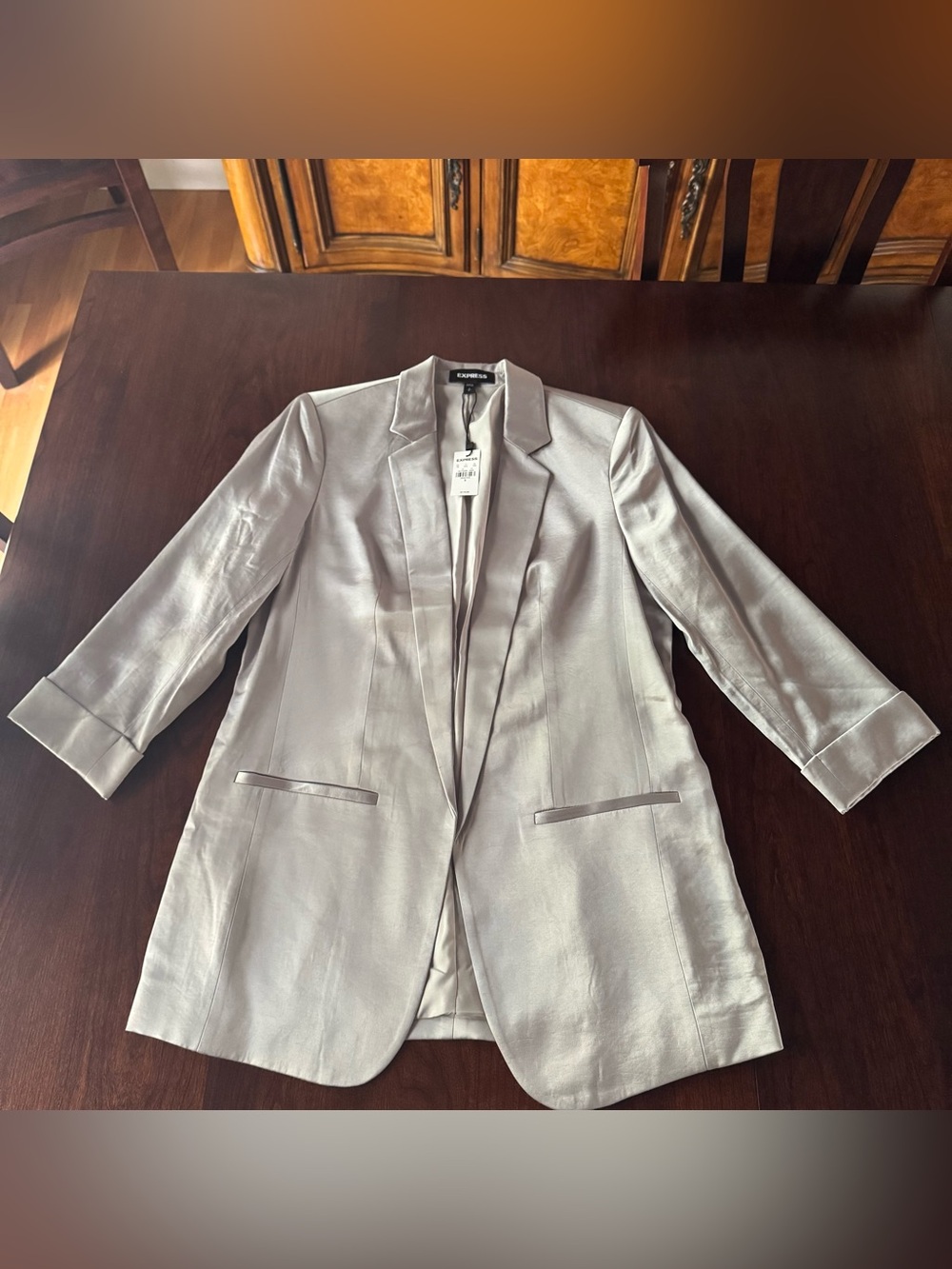 Express Notch Collar Rolled Sleeve Satin Blazer